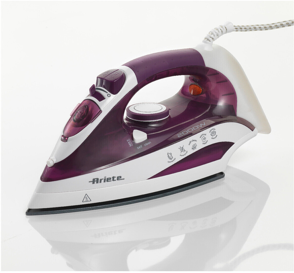 اتو بخار خانگی آریته ایتالیا Ariete مدل 6235 | کفی سرامیکی | مخزن ۳۰۰ میلی‌لیتر | بخاردهی عمودی | رنگ سفید بنفش